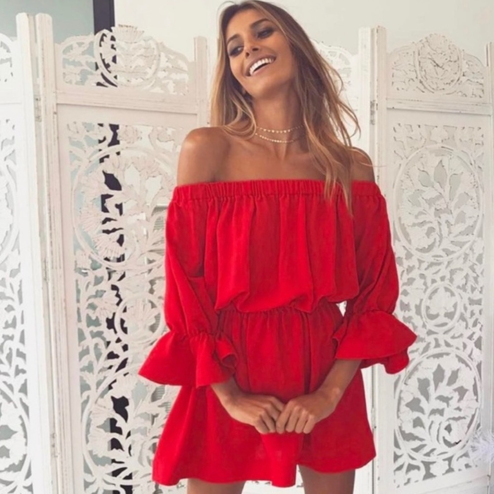 Whitefox Red Off the Shoulder Dress